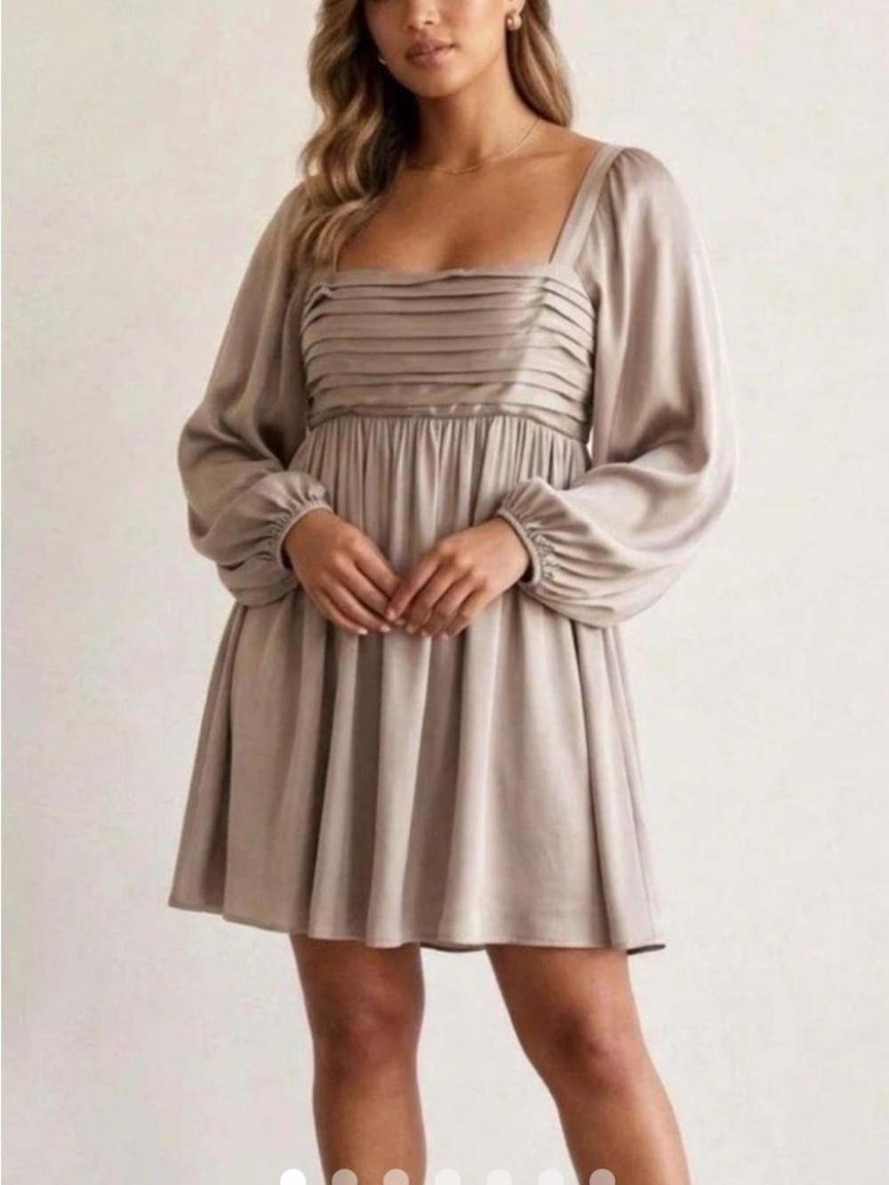 Abercrombie & Fitch Taupe Square Neck Long Sleeve Babydoll Dress